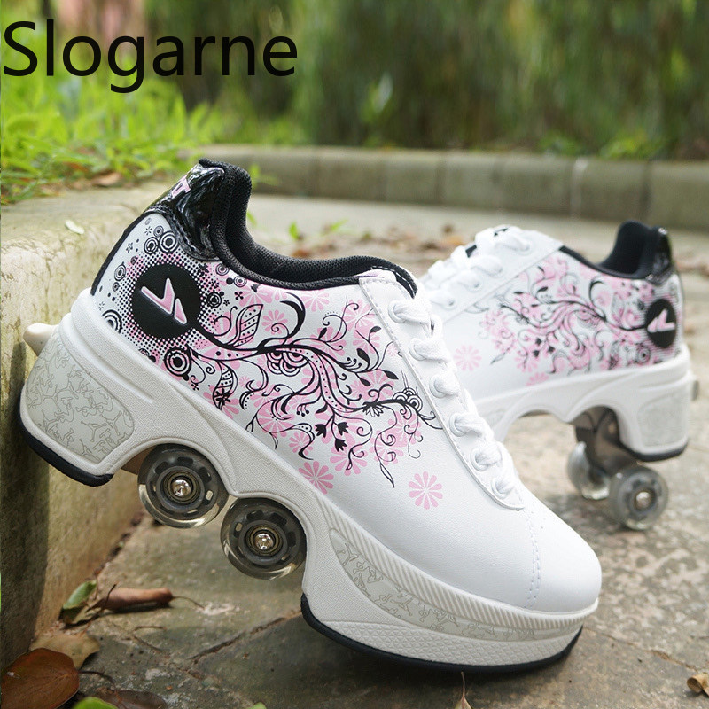 Men Shoes Size - Mulher 4 rodas deformação patins sapatos