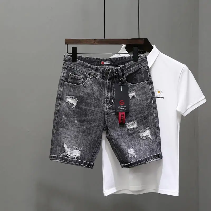 Men'S Shoes For Jeans - Shorts jeans rasgados preto e cinza