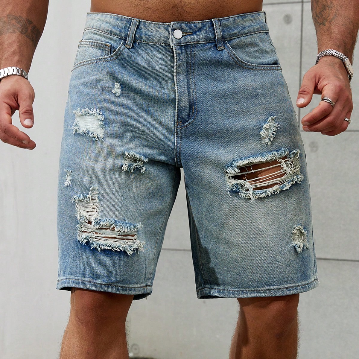 Jeans curto de algodão rasgado - Men'S Shoes For Jeans avaliação e preço